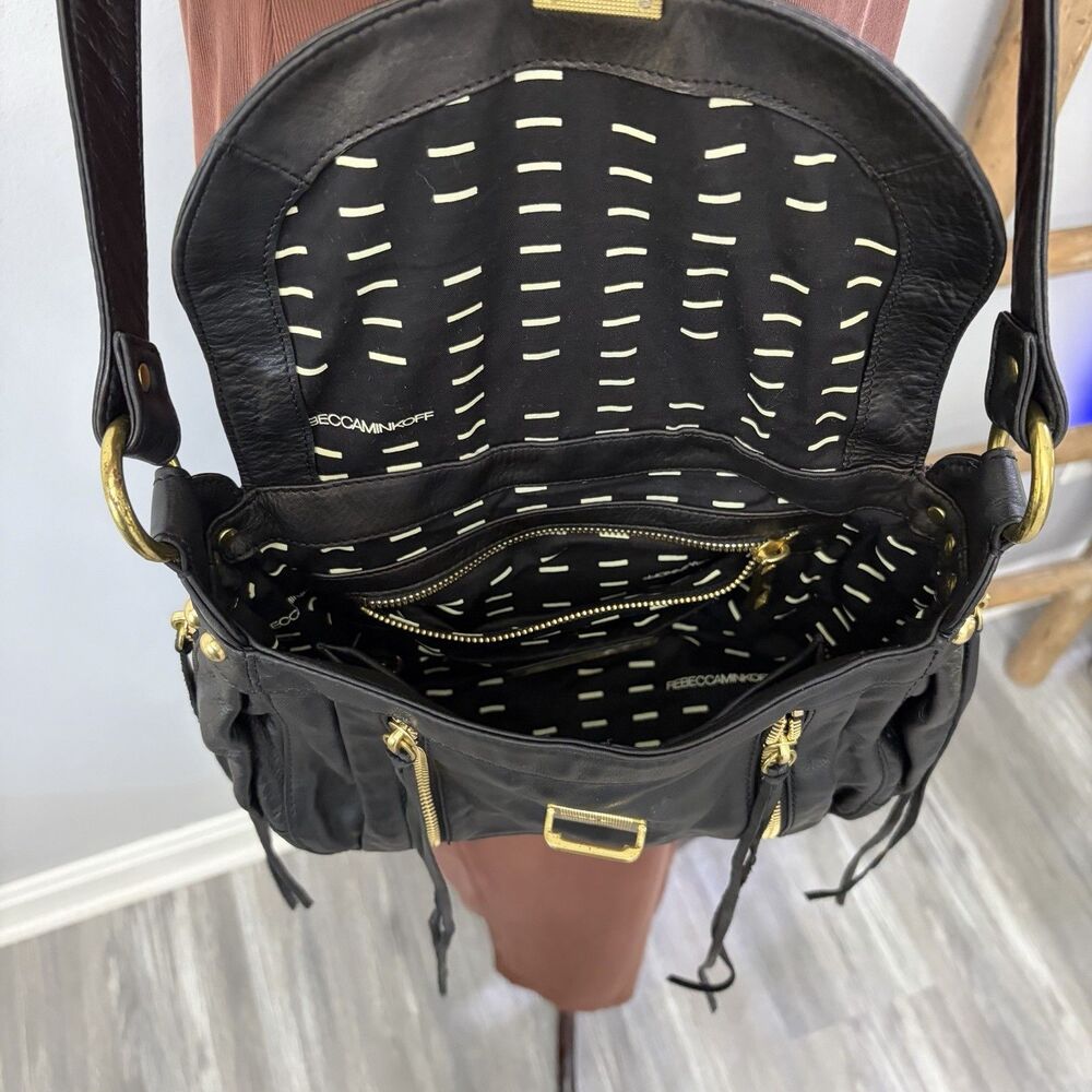 Rebecca Minkoff Beloved Mini Crossbody Bag Black Leather Gold Stud Vintage -FLAW - Picture 6 of 11